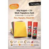 KarmaOfis 10’lu Elişi Kağıdı A4 + 2’li 22 gr Pritt Stick Yapıştırıcı Seti | Renkli Kağıt Okul ve Etkinlik Seti