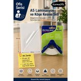 KarmaOfis 125 Mikron A5 Laminasyon Poşeti 25 Adet | Mavi Köşe Kesme Aparatı Seti – 5 mm Köşe Yuvarlama