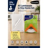 KarmaOfis 125 Mikron A5 Laminasyon Poşeti 25 Adet | Turuncu Köşe Kesme Aparatı Seti – 5 mm Köşe Yuvarlama