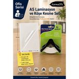 KarmaOfis 125 Mikron A5 Laminasyon Poşeti 50 Adet | Siyah Köşe Kesme Aparatı Seti – 5 mm Köşe Yuvarlama