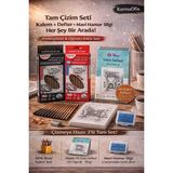 KarmaOfis 24’lü Eskiz Kalem Seti + A5 Eskiz Defteri + Mavi Hamur Silgi | Profesyonel Çizim Seti - 00