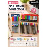 KarmaOfis 35’li Renkli Ofis Kalem Seti | 8 Tükenmez, 6 Simli 6 Neon Toplam 12 Fosforlu, 14 Fineliner ve 0.7 Versatil Kalem