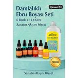 KarmaOfis 6 Renk Damlalıklı Ebru Boyası + 1 Lt Kitre