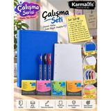 KarmaOfis A4 4 Halkalı Klasörlü Çalışma Seti 8 Renk Seçenekli Mavi – 100 Yaprak A4 Çizgisiz Kağıt, 3 Tükenmez Kalem ve 4 Renk Postit