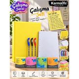 KarmaOfis A4 4 Halkalı Klasörlü Çalışma Seti 8 Renk Seçenekli Sarı – 100 Yaprak A4 Çizgisiz Kağıt, 3 Tükenmez Kalem ve 4 Renk Postit
