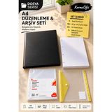 KarmaOfis A4 Düzenleme ve Arşiv Seti 4 Halkalı Siyah Klasör | 50 Yaprak 80 gr Kağıt | 25 Poşet Dosya | A4 Çıtçıtlı Dosya