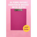 KarmaOfis A4 Pembe Kapaklı Sekreterlik Dosyası Metal Klipsli