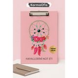 KarmaOfis A4 Sekreterlik – Pembe Düş Kapanı Desenli | Dayanıklı Klipsli Not Tutucu