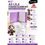 KarmaOfis A5 Lila 4 Halkalı Klasör Seti 100 Yaprak 80 gr Kağıt + 25 Poşet Dosya Yerli Üretim