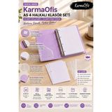 KarmaOfis A5 Lila 4 Halkalı Klasör Seti 25 Adet 230 gr Karton Kağıt + 25 Poşet Dosya Yerli Üretim