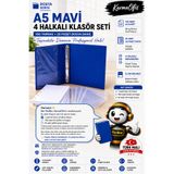 KarmaOfis A5 Mavi 4 Halkalı Klasör Seti 100 Yaprak 80 gr Kağıt + 25 Poşet Dosya Yerli Üretim