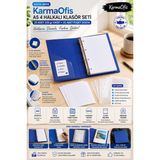 KarmaOfis A5 Mavi 4 Halkalı Klasör Seti 25 Adet 230 gr Karton Kağıt + 25 Poşet Dosya Yerli Üretim