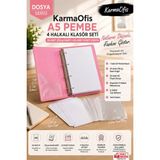 KarmaOfis A5 Pembe 4 Halkalı Klasör Seti 25 Adet 230 gr Karton Kağıt + 25 Poşet Dosya Yerli Üretim
