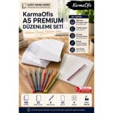 KarmaOfis A5 Premium Düzenleme Seti 100 Yaprak Çizgisiz 4 Delikli Kağıt + 25 Poşet Dosya + 8 Renk İnce Uçlu Tükenmez Kalem