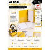 KarmaOfis A5 Sarı 4 Halkalı Klasör Seti 100 Yaprak 80 gr Kağıt + 25 Poşet Dosya Yerli Üretim
