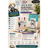 KarmaOfis Art-X 12’li Akrilik Markör ve A5 90 gr Eskiz Defteri Çizim Seti Çift Uçlu Marker Seti