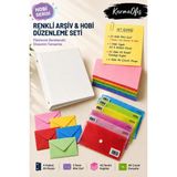 KarmaOfis Beyaz Renk A5 4 Halkalı Klasör Seti 8 Renk Seçenekli – 50 A5 Renkli Kağıt, 50 Mini Zarf ve 6 A6 Çıtçıtlı Dosya |