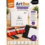 KarmaOfis Boyama Seti | 25X35 cm Spiralli Resim Defteri, 12'li Kuru Boya, 12'li Pastel Boya, A4 Siyah Sekreterlik ve 50 Yaprak Çizgisiz Kağıt