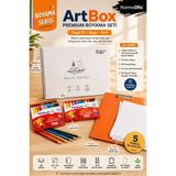 KarmaOfis Boyama Seti | 25X35 cm Spiralli Resim Defteri, 12'li Kuru Boya, 12'li Pastel Boya, A4 Turuncu Sekreterlik ve 50 Yaprak Çizgisiz Kağıt