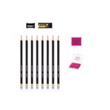 KarmaOfis Eskiz Kalem (HB, B, 2B, 3B, 4B, 5B, 6B, 8B) ve Pembe Hamur Silgi