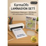 KarmaOfis Laminasyon Makinesi + Mapilam 125 Micron A4 Laminasyon Filmi (100’lü) Parlak Set Ürünü