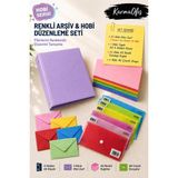 KarmaOfis Lila Renk A5 4 Halkalı Klasör Seti 8 Renk Seçenekli – 50 A5 Renkli Kağıt, 50 Mini Zarf ve 6 A6 Çıtçıtlı Dosya | - Mor