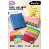KarmaOfis Mavi Renk A5 4 Halkalı Klasör Seti 8 Renk Seçenekli – 50 A5 Renkli Kağıt, 50 Mini Zarf ve 6 A6 Çıtçıtlı Dosya |