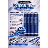 KarmaOfis Mercanlı Hb Kurşun Kalem Mavi Tek Renk 24 Adet, Köşeli Gövde, 17.5 cm - 12 Adet