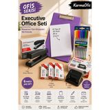 KarmaOfis Ofis Serisi Executive Office Seti | Lila A4 Sekreterlik, 50 Yaprak A4 Kağıt, Zımba Makinesi, Delgeç, 8 Renk Kalem ve 3 Paket Zımba Teli - 1 - Mor