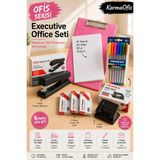 KarmaOfis Ofis Serisi Executive Office Seti | Pembe A4 Sekreterlik, 50 Yaprak A4 Kağıt, Zımba Makinesi, Delgeç, 8 Renk Kalem ve 3 Paket Zımba Teli - 1