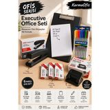 KarmaOfis Ofis Serisi Executive Office Seti | Siyah A4 Sekreterlik, 50 Yaprak A4 Kağıt, Zımba Makinesi, Delgeç, 8 Renk Kalem ve 3 Paket Zımba Teli - 1