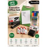 KarmaOfis Ofis Serisi Executive Office Seti | Yeşil A4 Sekreterlik, 50 Yaprak A4 Kağıt, Zımba Makinesi, Delgeç, 8 Renk Kalem ve 3 Paket Zımba Teli - 1