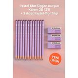 KarmaOfis Pastel Mor Mercanlı Kurşun Kalem 2b Üçgen 12LI + 3 Adet Pastel Mor Silgi