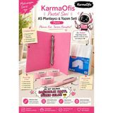KarmaOfis Pastel Pembe Seri A5 Planlayıcı ve Yazım Seti – 4 Halkalı Klasör, Versatil Kalem, Silgi ve Şeffaf Dosya