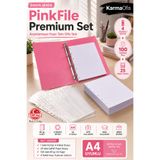 KarmaOfis Pembe 4 Halkalı Dosya Seti A4 – 25 Adet Poşet Dosya + 100 Adet 4 Delikli Çizgisiz A4 Kağıt Arşiv ve Not Tutma Seti