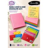 KarmaOfis Pembe Renk A5 4 Halkalı Klasör Seti 8 Renk Seçenekli – 50 A5 Renkli Kağıt, 50 Mini Zarf ve 6 A6 Çıtçıtlı Dosya |