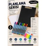 KarmaOfis Planlama Serisi Premium Toplantı ve Planlama Seti | A4 Siyah Sekreterlik, 50 Yaprak Not Kağıdı, 9 Renk Fineliner Kalem ve 5 Renk Film Ayraç - 1