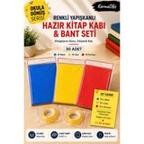 KarmaOfis Renkli Yapışkanlı Hazır Kitap Kabı ve 33 Metre Bant Seti – 10 Mavi 10 Sarı 10 Kırmızı - Çok Renkli30