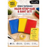 KarmaOfis Renkli Yapışkanlı Hazır Kitap Kabı ve 33 Metre Bant Seti – 5 Mavi 5 Sarı 5 Kırmızı - Çok Renkli15