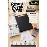 KarmaOfis Resmi Evrak Seti | Siyah A4 Sekreterlik + 50 Yaprak A4 Kağıt + 8 Renk Tükenmez Kalem + 100'LÜ Poşet Dosya | Profesyonel Evrak Düzenleme Seti