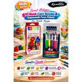 KarmaOfis Sanat Atölyesi 10 Renk Cam Boyası Seti + Ergonomik Fırça | Cam, Seramik & Porselen Boyama Seti