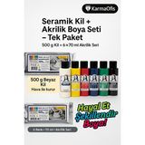 KarmaOfis Seramik Kil 500 G + 6×70 ml Akrilik Boya – Modelleme Boyama Seti