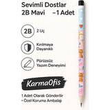 KarmaOfis Sevimli Dostlar 2b Kurşun Kalem – Çocuklar Için Desenli Kalem | 1 Adet | Mavi