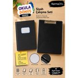 KarmaOfis Siyah & Siyah Çalışma Seti Kareli Defter ve A4 Kapaklı Sekreterlik Seti | 20x28 cm 120 Yaprak Sert Kapaklı Defter – 10 Renk Seçeneği