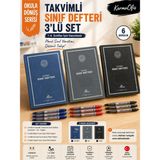 KarmaOfis Takvimli Sınıf Defteri Seti | 1-4. Sınıf Öğretmenleri Için 6 Derslik Planlama Defteri ve Ince Uçlu Pilot Kalem Seti | 3 Set