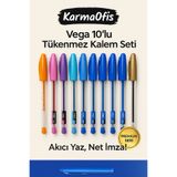 KarmaOfis Vega 10’lu Tükenmez Kalem Seti – 5 Mavi+5 Renkli – 0.7 mm İnce Uç – Akıcı Yazım – Premium