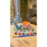 Karmaşık Hobi Evi Dekoratif Obje Boyama Seti – Modern Kadın Figürü & Deniz Kabuğu Saksı – 6 Renk Boya, Fırça Hobi Seti