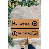 Karmat Arrivals, Departures, Uçak, Iç ve Dış Kapı Önü Paspası, Dijital Baskı Paspas, Dekoratif Paspas Bej-45 x 70 - Abanoz