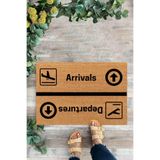 KARMAT Arrivals, Departures, Uçak, İç ve Dış Kapı Önü Paspası, Dijital Baskı Paspas, Dekoratif Paspas Bej-45 x 70