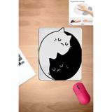 KARMAT Dikdörtgen, Siyah Beyaz Kedi Desenli Mousepad, Bilek Destekli, Bilgisayar Faresi Aksesuarı, Kedi, Siyah-